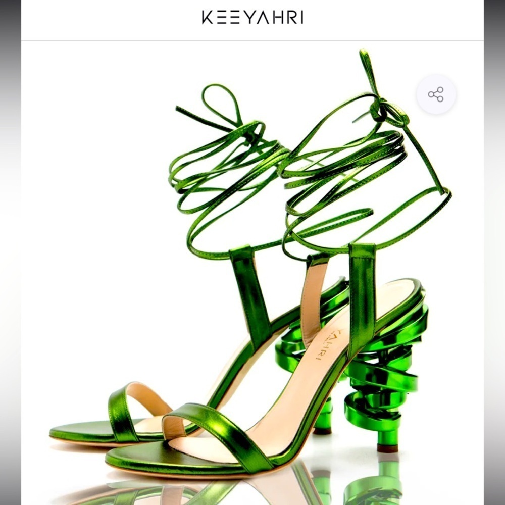 KEEYAHRI Tamu green swirl leather metallic heel lux formal designer summer $890
